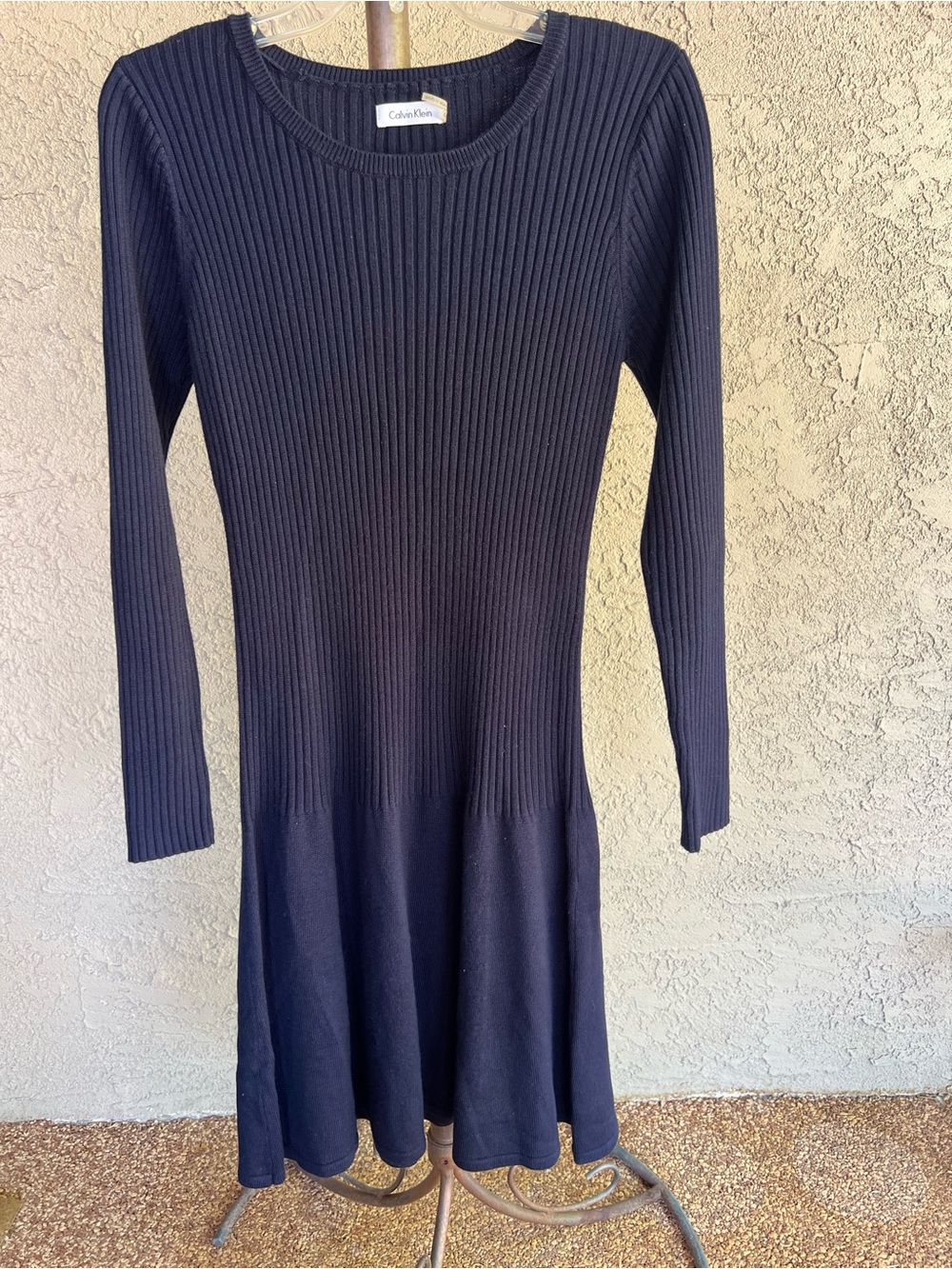Calvin Klein Navy Ribbed Long-Sleeve Sweater Dress Size M
